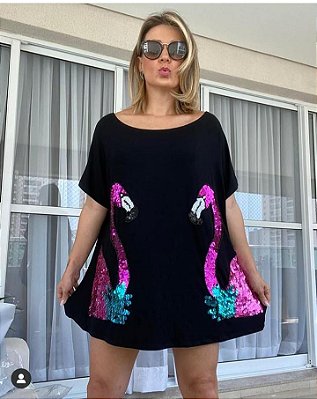 Vestido bordado à mão até o tamanho Plus Size na cor preta - Flamingo