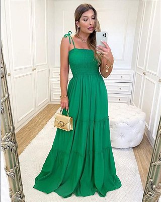 Vestido Longo com Lastex - Verde primavera