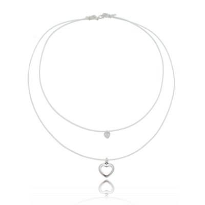 CHOKER DUPLO DE PRATA CORAÇÃO EM COURINHO BRANCO