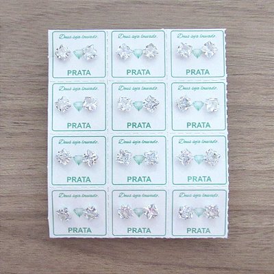 KIT 12 BRINCOS DE PRATA ZIRCÔNIA QUADRADA 5MM