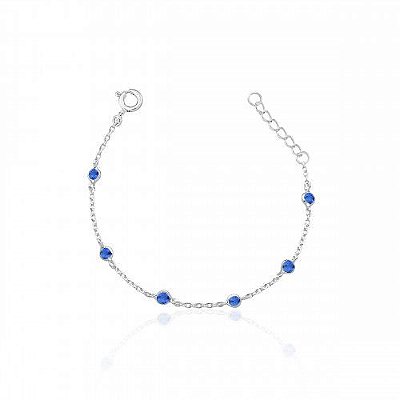 PULSEIRA DE PRATA  INFANTIL BOLINHA AZUL ESCURO