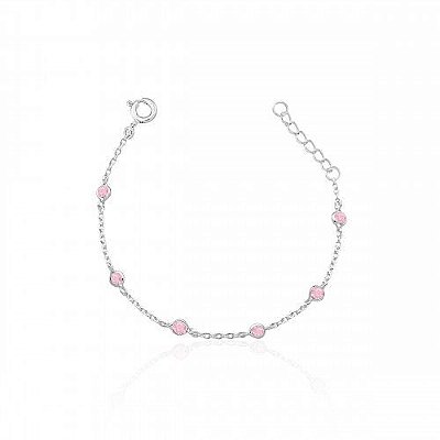 PULSEIRA DE PRATA  INFANTIL BOLINHA ROSA