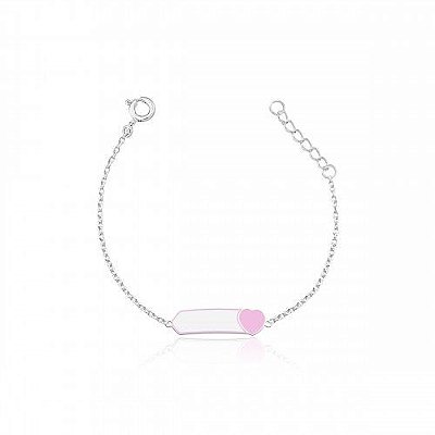 PULSEIRA DE PRATA INFANTIL CORAÇÃO ROSA