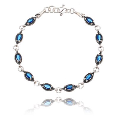 PULSEIRA DE PRATA DELICADA COM ZIRCÔNIAS OVAIS AZUL SAFIRA