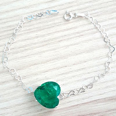 PULSEIRA DE PRATA CORAÇÃO FUSION TURMALINA VERDE