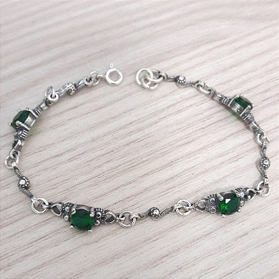 PULSEIRA DE PRATA SNAKE ZIRCÔNIA VERDE