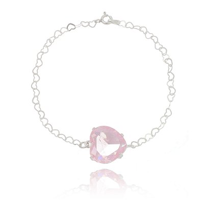 PULSEIRA DE PRATA CORAÇÃO ROSA FUSION