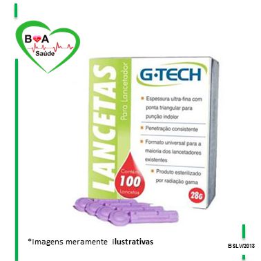 LANCETA PARA LANCETADORA 28G COM 100 un G-TECH - Boa Saúde Loja Virtual