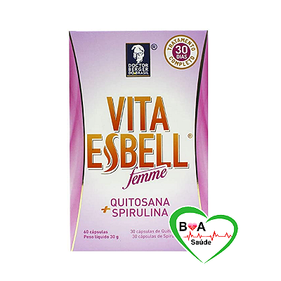 VITAESBELL FEMME QUITOSANA MAIS SPIRULINA COM 60 CAPS DOCTOR BERGER BOA SAUDE