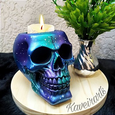 Caveira Porta Velas Galaxy metálica