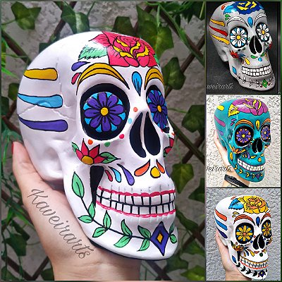 Caveira Mexicana com Flor e 4 opções de cores - Grande