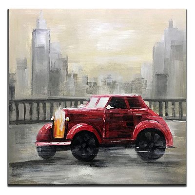 Quadro Pintura Tela dirigindo vermelho carro óleo 5127