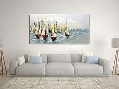 Quadro Pintura Tela vela visitas mar acima óleo barco 5129