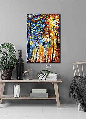 Quadro Pintura Tela caminhada chuvoso noite parque 5160