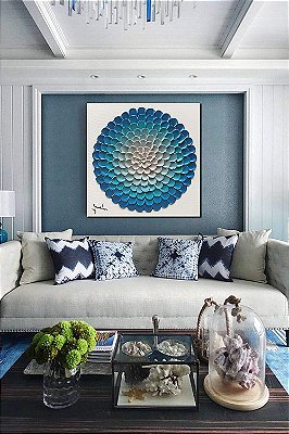 Quadro Pintura Tela obras baratas flor azul Quarto 5200