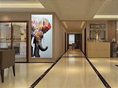 Quadro Pintura Tela vertical elefante fade anos 5211
