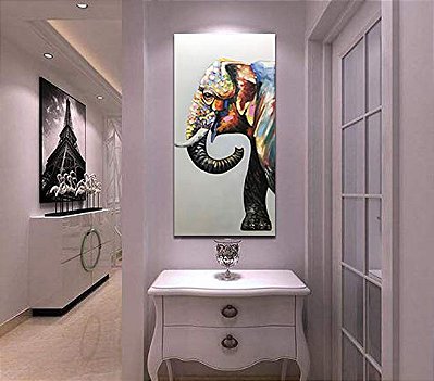 Quadro Pintura Tela colorida cor elefante corredor 5215