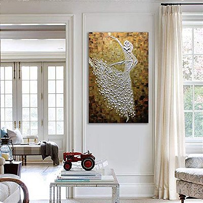 Quadro Pintura Tela branco menina dançarino acrílica 5221