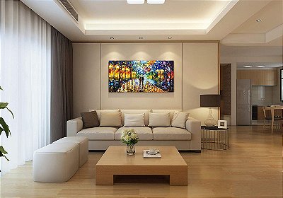 Quadro Pintura Tela quente cor luz noite chuvosa rua 5258