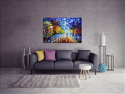 Quadro Pintura Tela parque andar mulher coloridas slim 5260