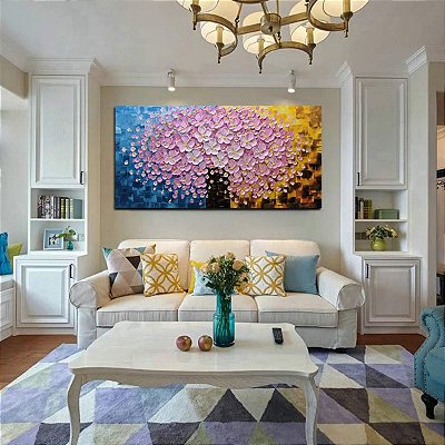 Quadro Pintura Tela árvore flor rosa Decorativo 5306