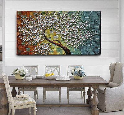 Quadro Pintura Tela branca flor Sala de Estar 5313