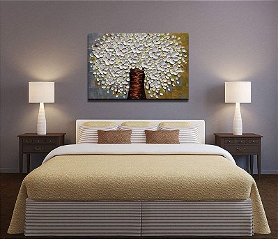 Quadro Pintura Tela white oval flower fade tree Quarto 5353