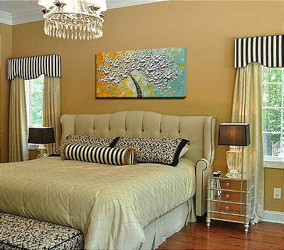 Quadro Pintura Tela árvore branca flor fade anos 5360