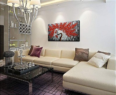 Quadro Pintura Tela árvore vermelha contemporânea 5362