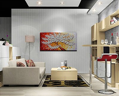 Quadro Pintura Tela barato brancas árvore pétalas 5365