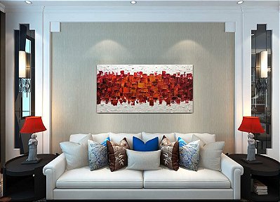 Quadro Pintura Tela vermelho lado texturizado claro 5376