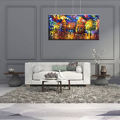 Quadro Pintura Tela colorida cenário cidade riverside 5395