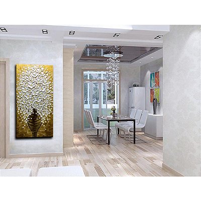 Quadro Pintura Tela fundo textura amarelo vertical 5410