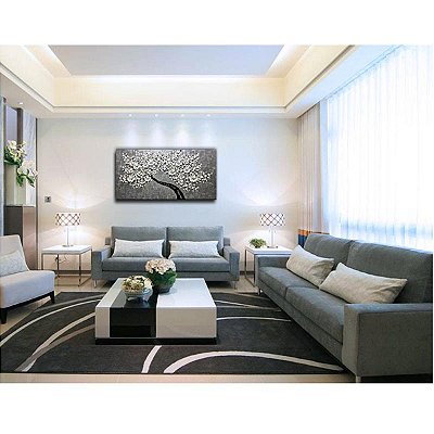 Quadro Pintura Tela fundo árvore família moderno branca 5411