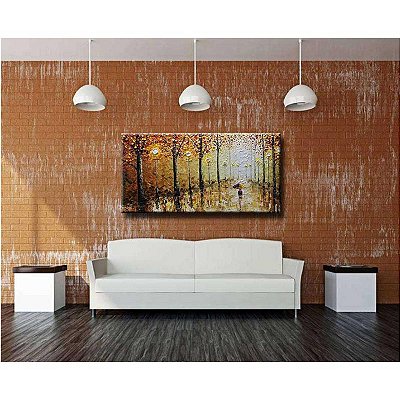 Quadro Pintura Tela chuvoso noite andar elegante rua 5430