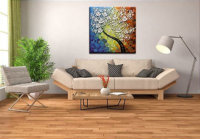 Quadro Pintura Tela claramente textura pétalas branco 5437