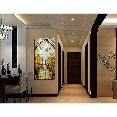 Quadro Pintura Tela amantes andando outono chuvas 5453