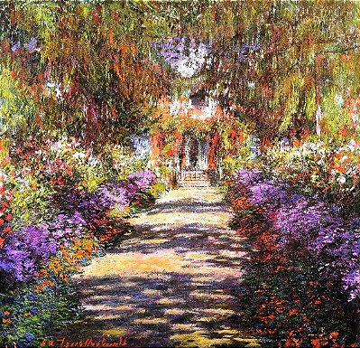 Quadro Pintura Tela giverny monets óleo pathway jardim 5492