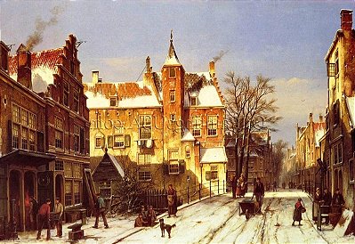 Quadro Pintura Tela réplicas inverno aldeia willem 5501