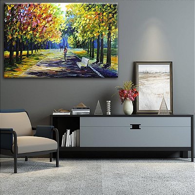 Quadro Pintura Tela pedestres ensolarado parque calçada 5511