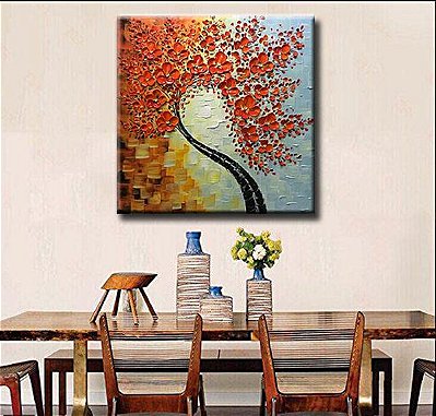 Quadro Pintura Tela vermelho floral quadrado palette 5515