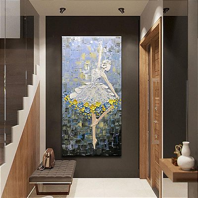 Quadro Pintura Tela textura saia branca menina roxa 5520