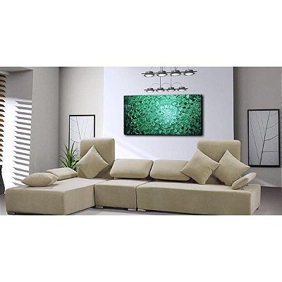 Quadro Pintura Tela verde branco textura regular 5526
