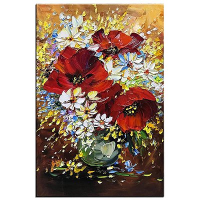 Quadro Pintura Tela vermelha flor Quarto Pintado a Mão 5536