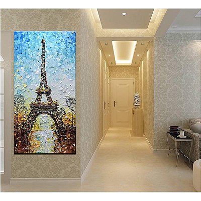 Quadro Pintura Tela céu torre eiffel rua azul 5564