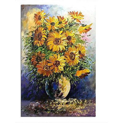 Quadro Pintura Tela vaso buquê amarelo girassol 5573