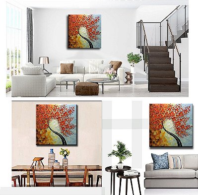 Quadro Pintura Tela vermelho quadrado Decorativo 5576