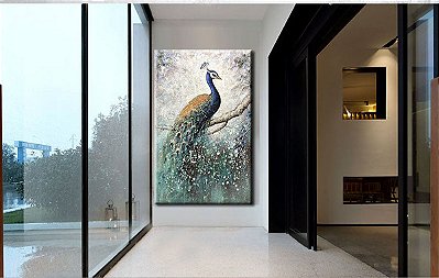 Quadro Pintura Tela corredor pavão Decorativo 5591