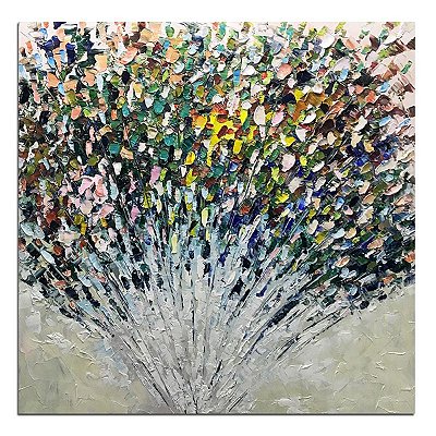 Quadro Pintura Tela abstrato floral colorido quadrado 5572