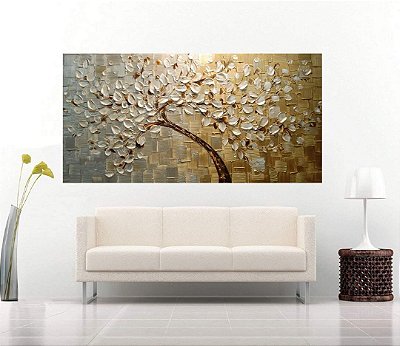 Quadro Pintura Tela Arvores e Flores Modernas Em Altos Relevos 2181